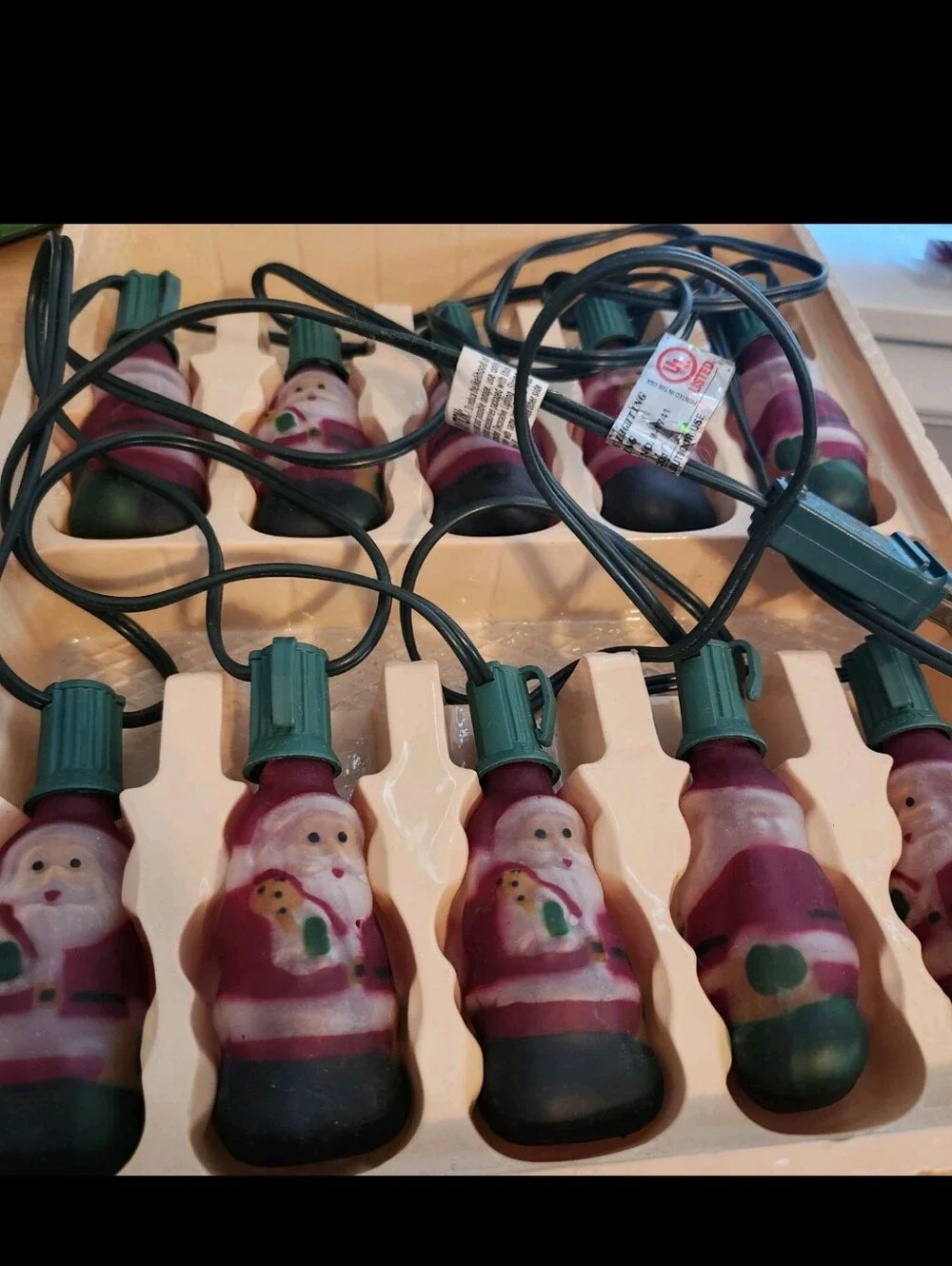 Vintage Old Fashioned Hand Painted Glass Santa Claus Christmas String Lights